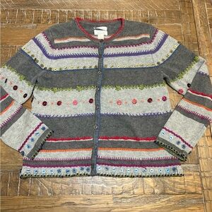 Christopher & Banks Multicolor Button Cardigan - Hand Embroidered